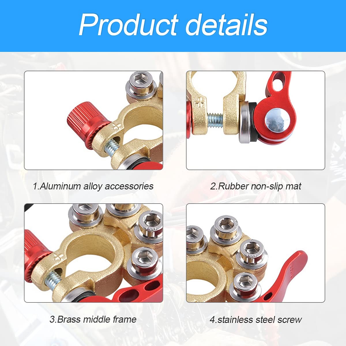 Car Battery Terminal Connectors, 2 Pcs 4 Way Quick Release Disconnect Car Bat…