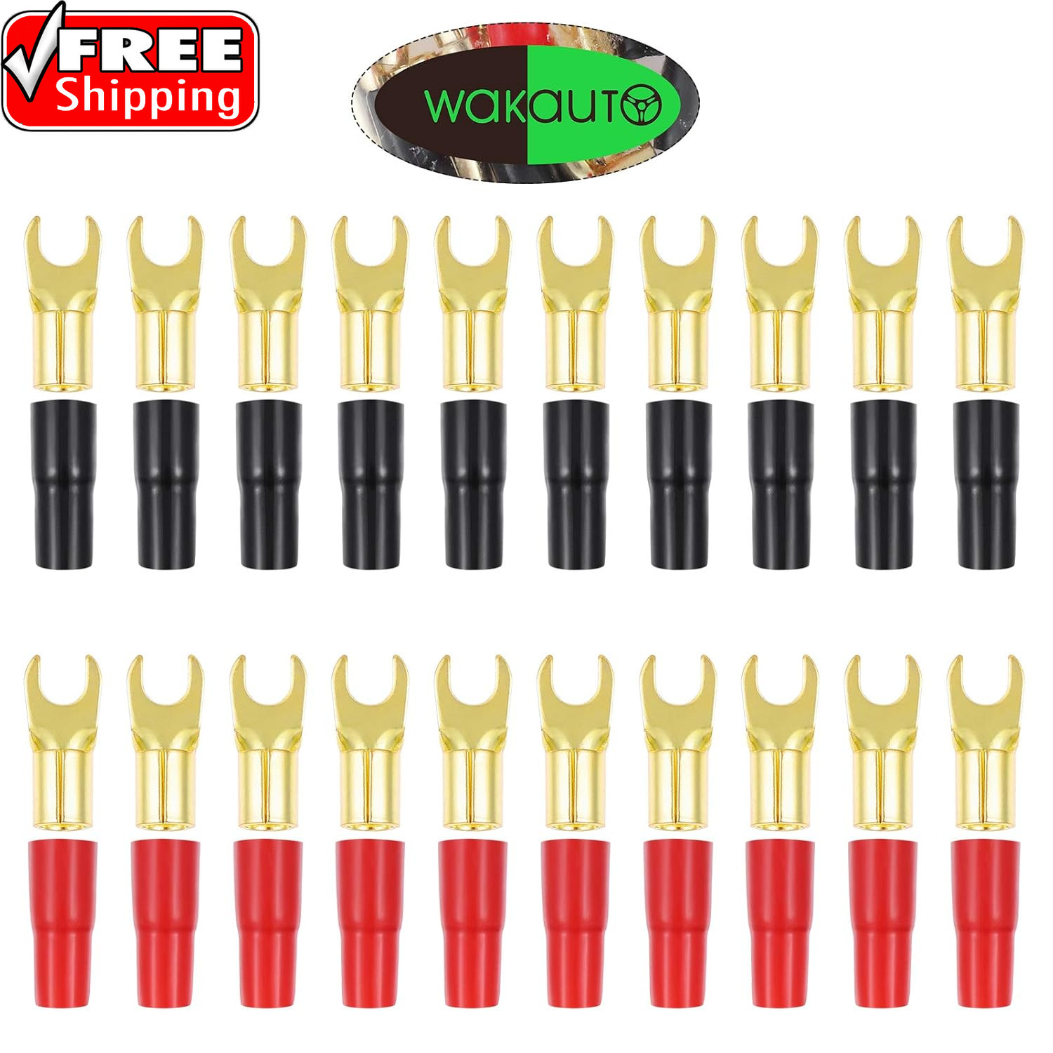 10 Pairs Copper Gold Plated 8 Gauge Strip Spade Terminal Spade Fork Adapters Con